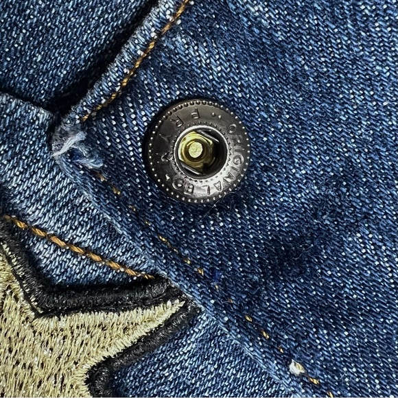 ⭐️ EMPORIO ARMANI A Line Y2K Denim Skirt Women’s 8 Cosmic Galaxy Patches - Picture 7 of 11